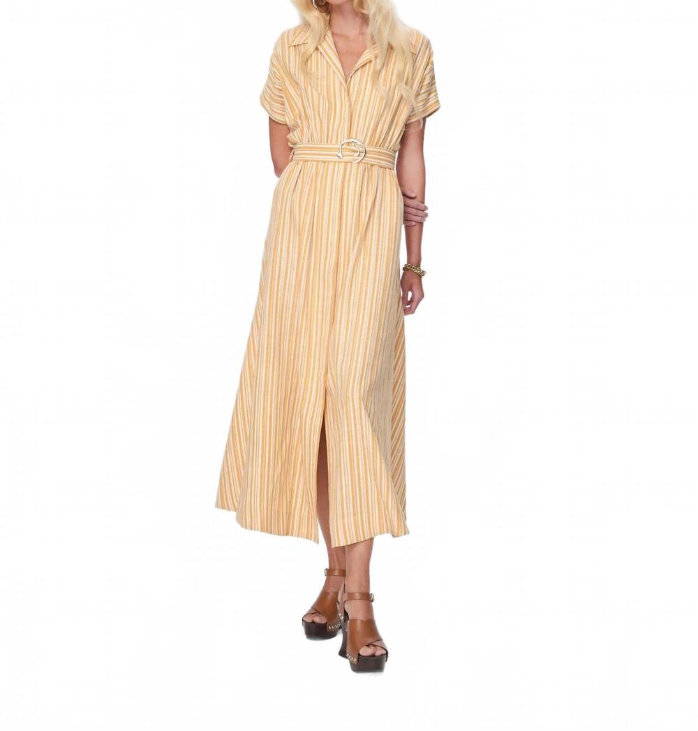 NEW THEO THE LABEL women's astraea lurex belted maxi dress in golden nugget